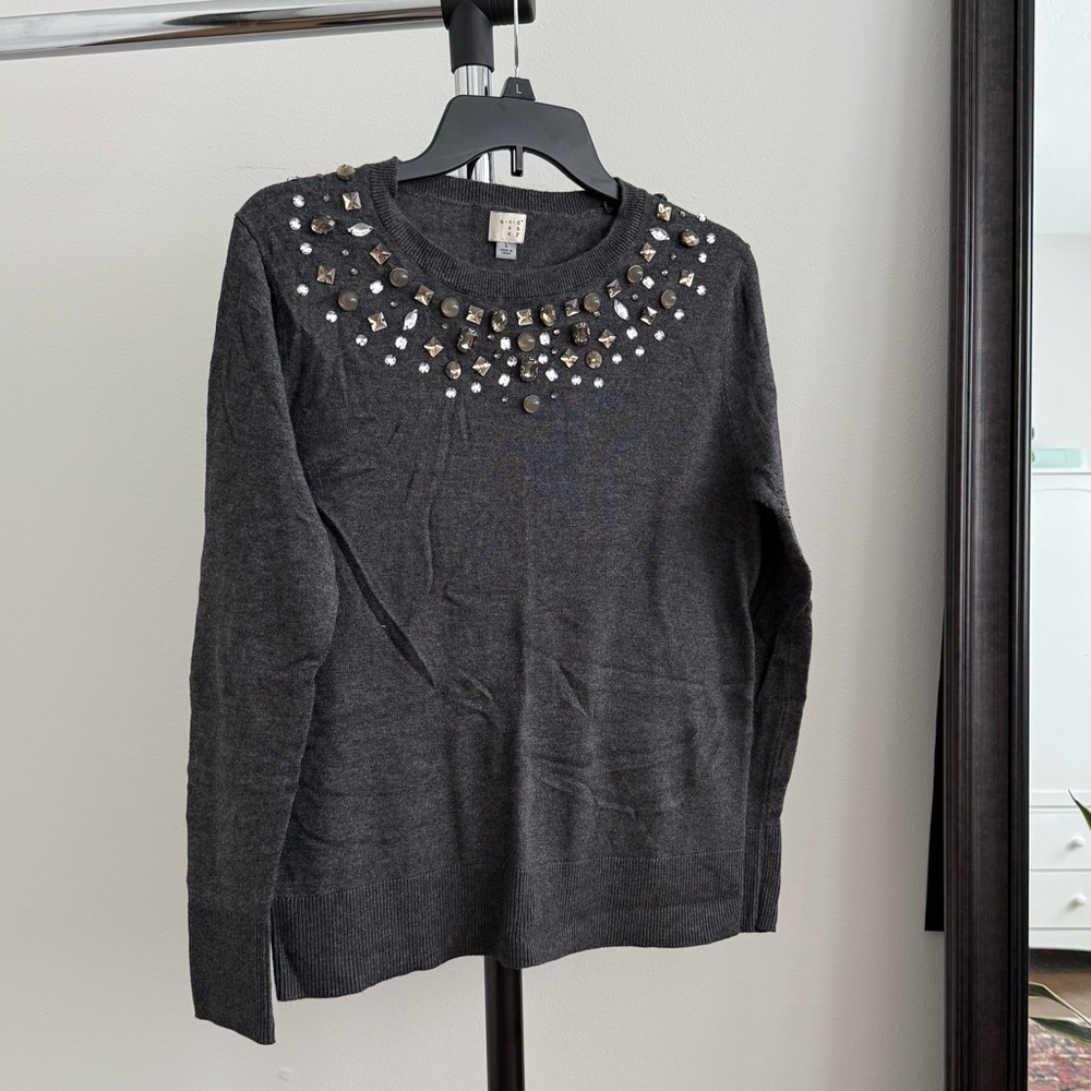 Embellished Gray Sweater Top